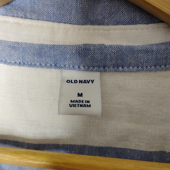 Linen-Blend Striped Popover Tunic | Blue/White | Collared | NWT M - Picture 7 of 9